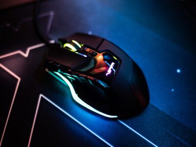 A Black Gaming Mouse with RGB Mousepad