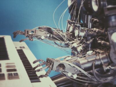 AI robot playing keyboard